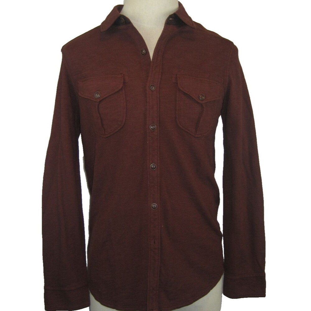 Mens Tommy Bahama Jeans LS Maroon Cotton Knit Western Style Casual Shirt sz S